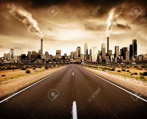 Road Leading To A Polluted City Stock Photo, Picture And Royalty ...