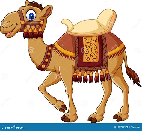 Cartoon Funny Camel with Saddlery Stock Vector - Illustration of animal ...