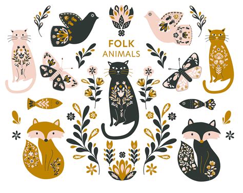 Folk Animals Clipart Folk Clipart Folk Art Clipart - Etsy