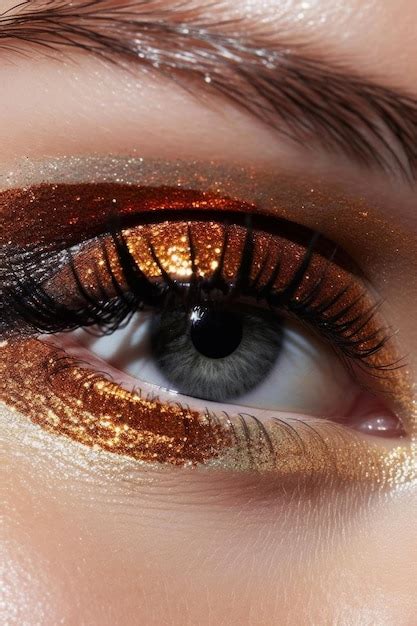 Premium AI Image | A close up of a eye makeup with gold glitter on the eye.