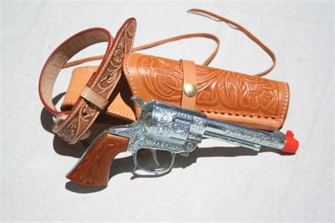 American Made Metal Cap Gun and Embossed Leather Holster with Belt