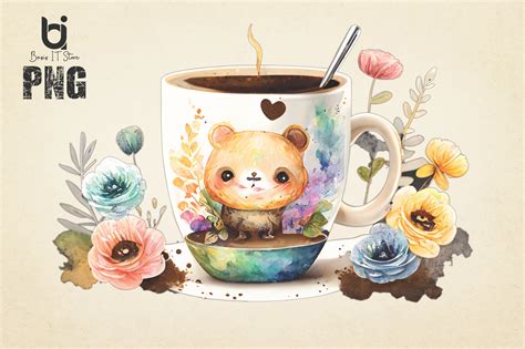 Cute Coffee Watercolor art, Coffee Floral watercolor art, By Basis IT Store | TheHungryJPEG