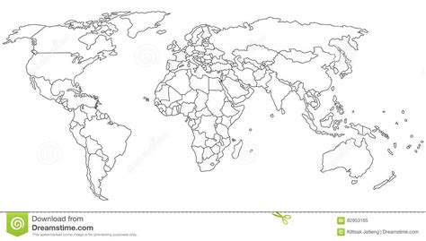 Blank Outline Map Of World Vector Illustration Stock Vector Images