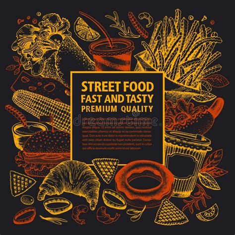 Fast Food Hand Drawn Vector Illustration. Street Food Banner Design ...