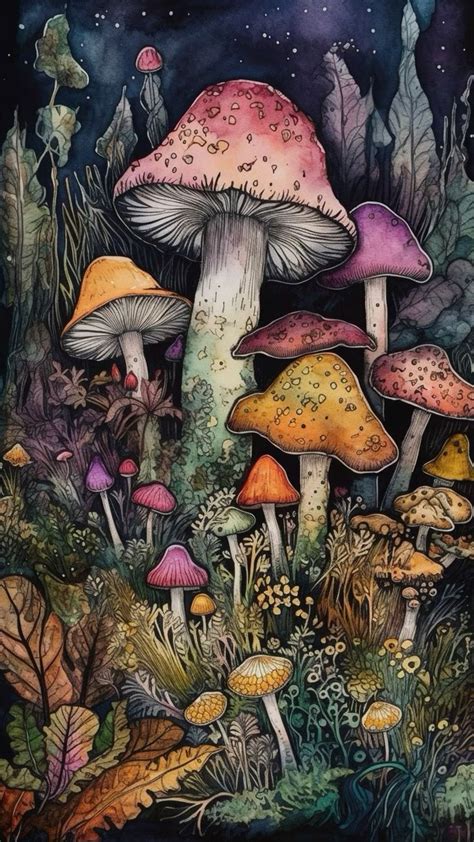 Mushroom illustration cellphone wallpaper | Art de champignons, Tutoriel de dessin, Dessin