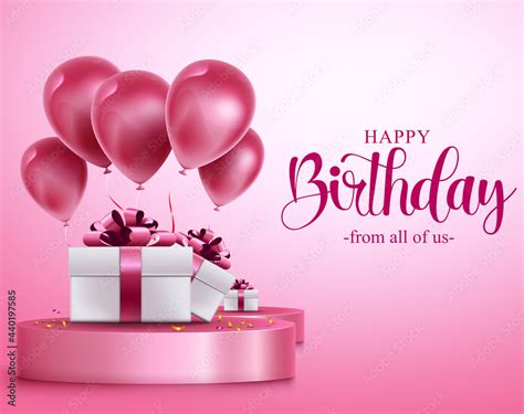 Happy birthday vector banner design. Happy birthday text in pink empty ...