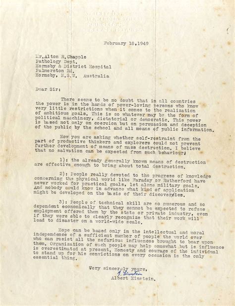 Albert Einstein Letters Warning About Danger of Atomic Bomb and Power ...