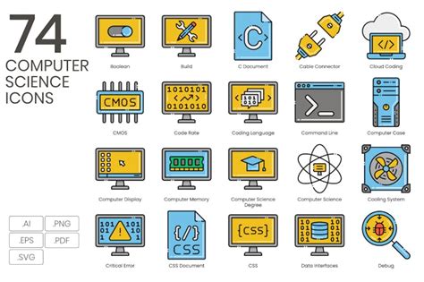 74 Computer Science Line Icons by Krafted on Envato Elements