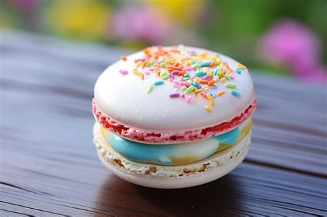 Premium AI Image | a white cookie with sprinkles on it sits on a table.