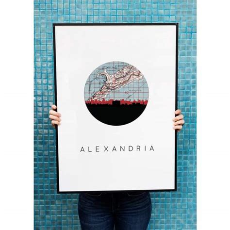 Alexandria, Egypt city skyline with vintage Alexandria map | wanderlust gifts and home decor