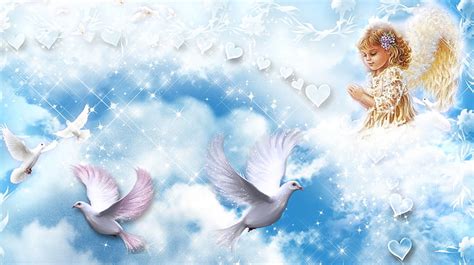 Angels Cloud, angel, soft, easter, hopes, sky, clouds, corazones, doves, girl, HD wallpaper | Peakpx