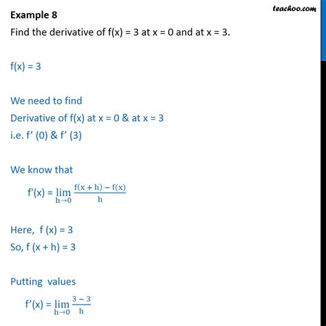 Example 8 - Find derivative of f(x) = 3 at x = 0, x = 3 - Examples