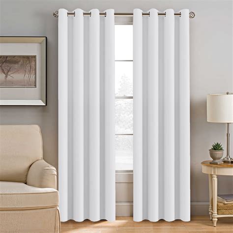 PrimeBeau Pure White Curtain 96 inch Length Window Treatment Room Darkening Panel for Bedroom ...