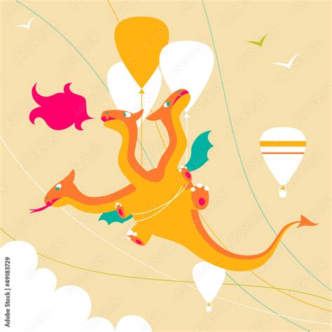 Cartoon funny three-headed dragon Stock Vector | Adobe Stock