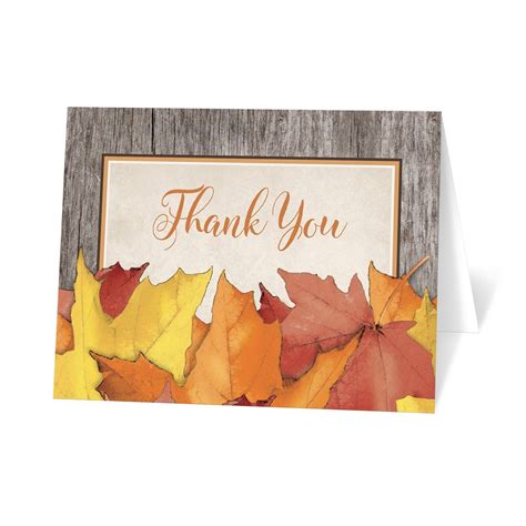 Rustic Wood and Leaves Fall Thank You Cards