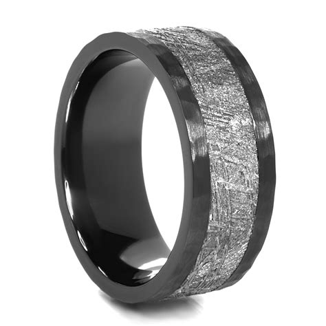 Meteorite and Black Zirconium Wedding Band - Lashbrook Design Meteorite ...