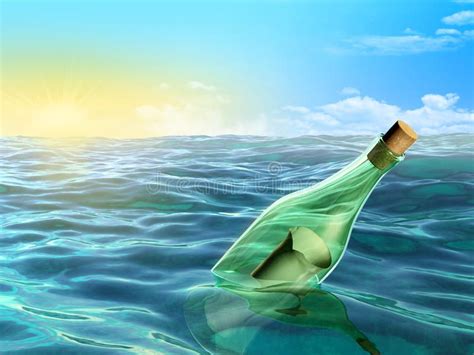 Message in a bottle. A glass bottle floating in the sea. Digital illustration , #Ad, #glass, # ...