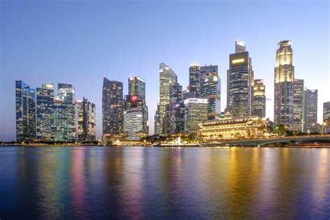 Singapore-26 FEB 2020:Singapore CBD Buildings Cluster in Blue Night ...