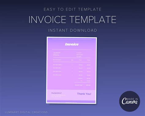 Invoice Template | Printable Invoice | Coaching Invoice Canva Template | Instant Download | Easy ...