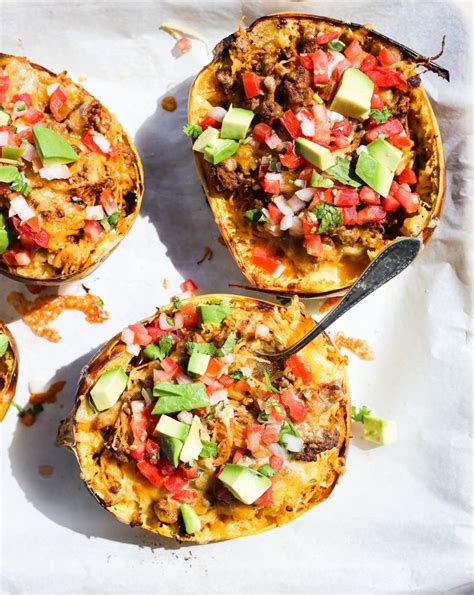 Taco Spaghetti Squash Boats - The Defined Dish Recipes | Recipe | Taco spaghetti, Squash recipes ...