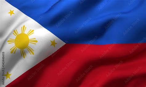 Flag of Philippines blowing in the wind. Full page Philippines flying flag. 3D illustration ...