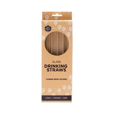 Ever Eco Glass Straws - Straight + Cleaning Brush - 4 Pack | Glass ...