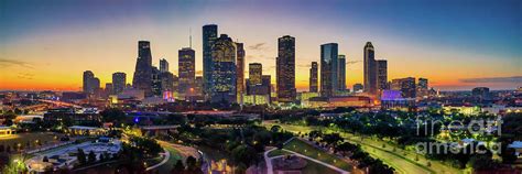 Houston Skyline Sunrise Glow Panorama Photograph by Bee Creek Photography - Tod and Cynthia ...