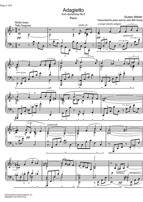 Adagietto from Symphony No. 5 - Piano | Piano, Symphony, Printable ...