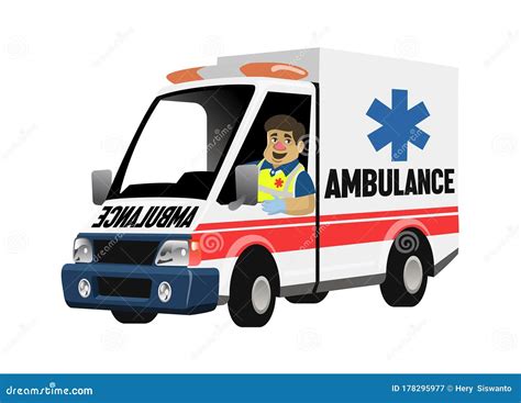 Cartoon Set of Paramedic Driving the Ambulance Stock Vector ...