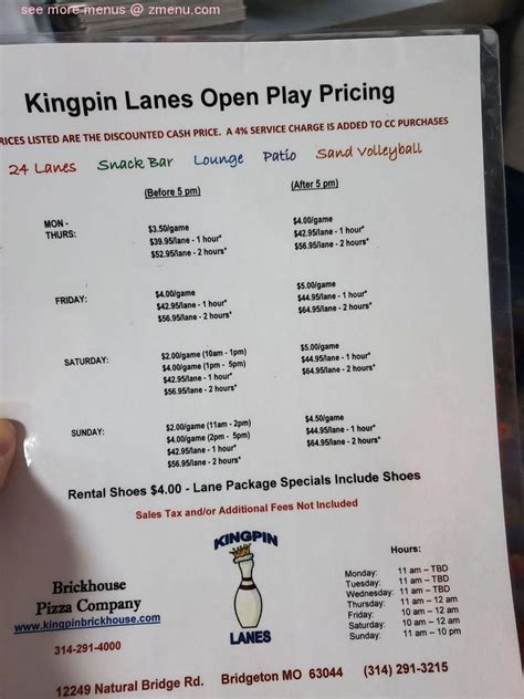 Online Menu of Kingpin Lanes Restaurant, Bridgeton, Missouri, 63044 - Zmenu