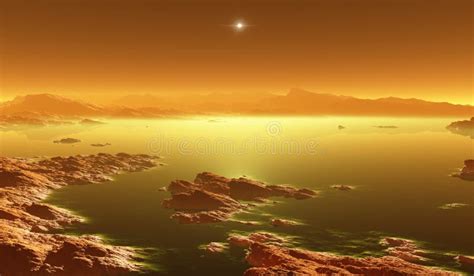 Titan, Largest Moon of Saturn with Atmosphere. Surface Landscape of ...