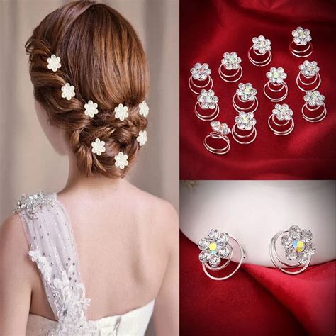 12Pcs Crystal Rhinestone Flower Bridal Wedding Hair Pins Hairgrips ...