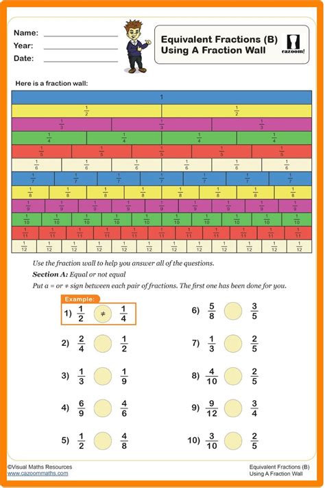 Equivalent Fractions Using a Fraction Wall (B) in 2024 | Fractions, Fraction wall, Equivalent ...