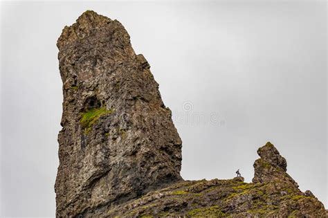 Man and the Old Man of Storr on the Isle of Skye in Scotland Stock Image - Image of geology ...