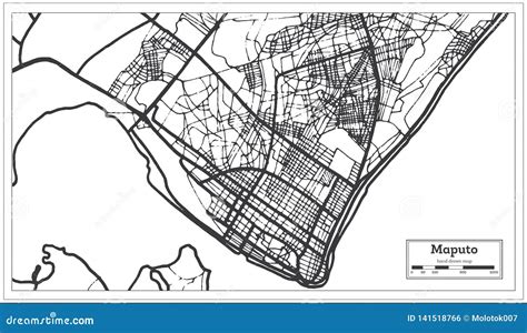 Mapa Da Cidade De Maputo Moçambique No Estilo Retro Ilustração Preto E ...