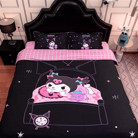 Kuromi Inspired Black and Pink Bedding Sheet Duvet Cover Set Queen Twin ...