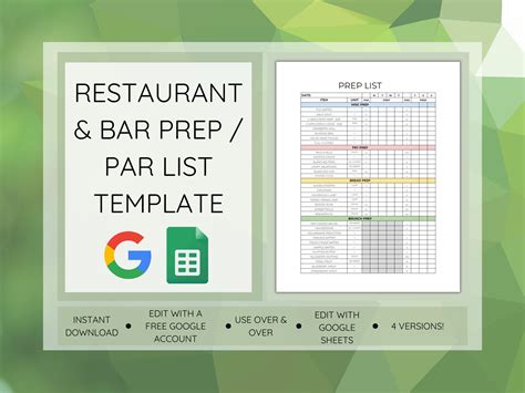 Prep & Par List Template Food Prep List Prep List Template - Etsy