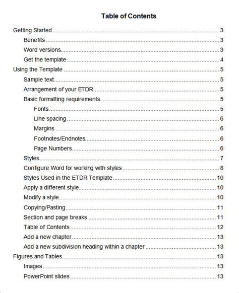 44+ Table of Contents - PDF, DOC, Google Docs