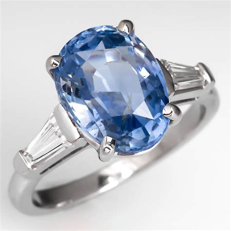 Vintage 5 Carat Light Blue Sapphire Engagement Ring w/ Baguette ...