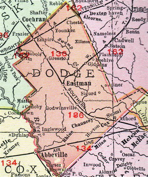 Dodge County, Georgia, 1911, Map, Rand McNally, Eastman, Rhine, Chester