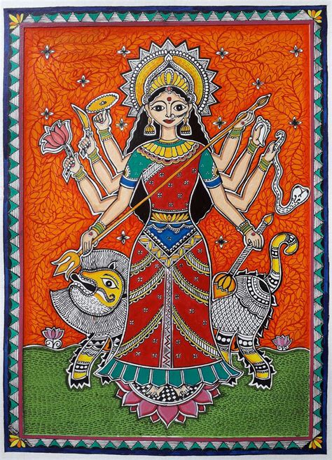 Maa Durga Devi Painting in Madhubani Style