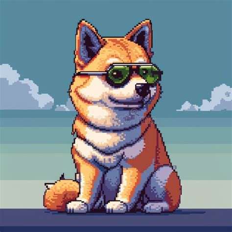 Shiba Inu with Stylish Shades: Pixelated Crypto Canine, Generative AI Stock Illustration ...