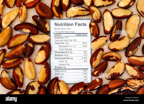 Nutrition facts of raw Brazil nuts with nuts background Stock Photo - Alamy