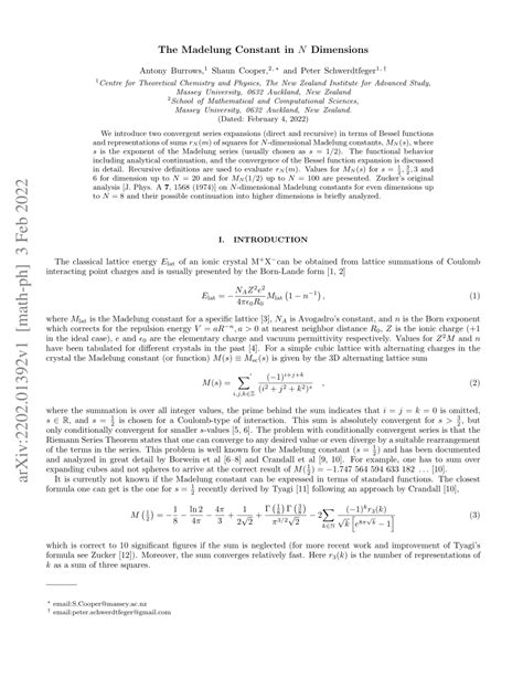 (PDF) The Madelung Constant in $N$ Dimensions