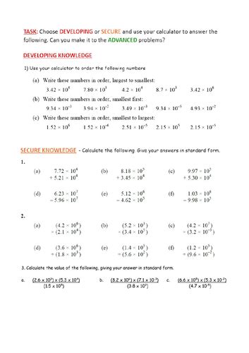 Standard Form: Using a Calculator | Teaching Resources