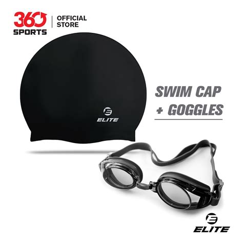 Elite Hypoallergenic Silicone Swimming Cap and Swimming Goggles with ...