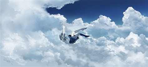 1920x1080px, 1080P Free download | School Uniform, Falling Down, Anime Girl, Sky, Clouds ...