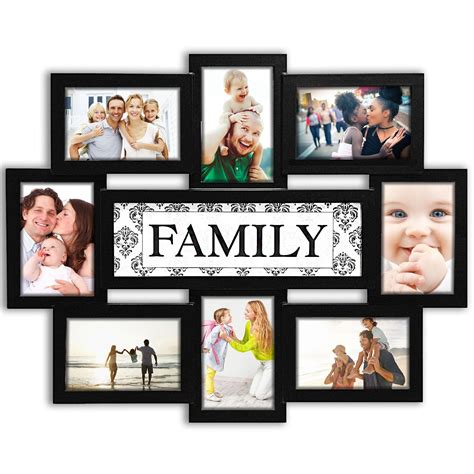 Photo Frame Reunion 8 Opening 17" x 22" Wall Hanging Photo Frame Family Theme 6" x 4" Photo ...