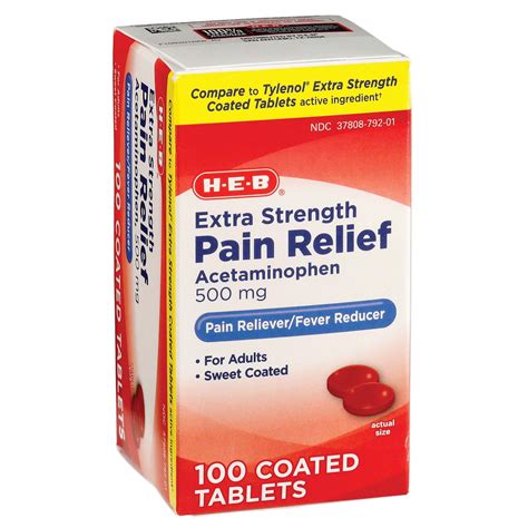 H-E-B Extra Strength Pain Relief Acetaminophen Coated Tablets - 500 mg ...