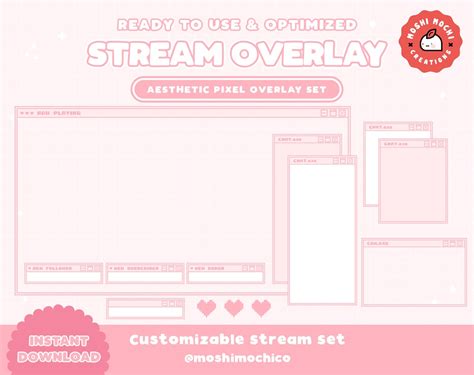 Twitch Pink Aesthetic Pixel Computer Customizable Screen Overlay Set ...